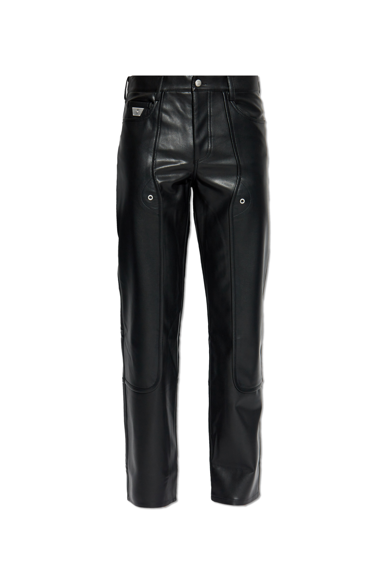 Knot drawstring track pants Weiß - Black Vegan leather pants
